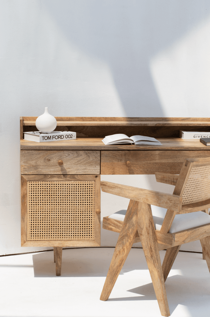 Bali Rattan Door Wooden Desk - Image 6