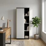Skive Bookcase with Swing Door and Open Shelves - White/Grey - With 2-Year Warranty