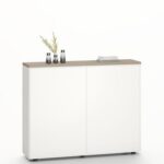 Herstal Office Credenza with 3 Doors and Open Shelves - Oak/White - With 5-Year Warranty