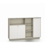 Eupen Credenza with Lockable Doors and Open Shelves - White/Beige - With 2-Year Warranty