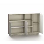 Eupen Credenza with Lockable Doors and Open Shelves - White/Beige - With 2-Year Warranty