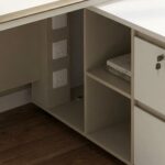 Eupen Executive L-Shaped Office Desk with Lockable Top Drawer and Open Shelves - White/Beige - With 2-Year Warranty