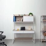 Mineo Study Desk with 2 Drawers and Sliding Door - Ash White/Oak - With 2-Year Warranty