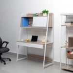 Mineo Study Desk with 2 Drawers and Sliding Door - Ash White/Oak - With 2-Year Warranty
