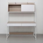 Mineo Study Desk with 2 Drawers and Sliding Door - Ash White/Oak - With 2-Year Warranty