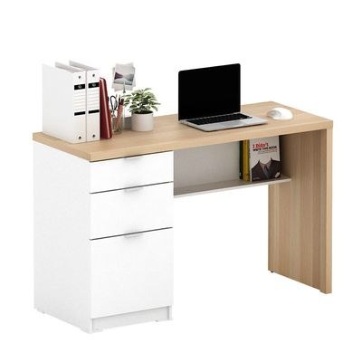 Barbados Office Desk with 2 Drawers & 1 Door + Shelf-White/Oak-With 2-Year Warranty - Image 3