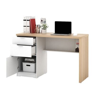 Barbados Office Desk with 2 Drawers & 1 Door + Shelf-White/Oak-With 2-Year Warranty - Image 4