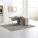 Herstal Corner Office Desk With 2 Drawer and open shelves-Oak/White