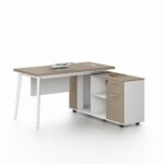 Herstal Corner Office Desk With 2 Drawer and open shelves-Oak/White