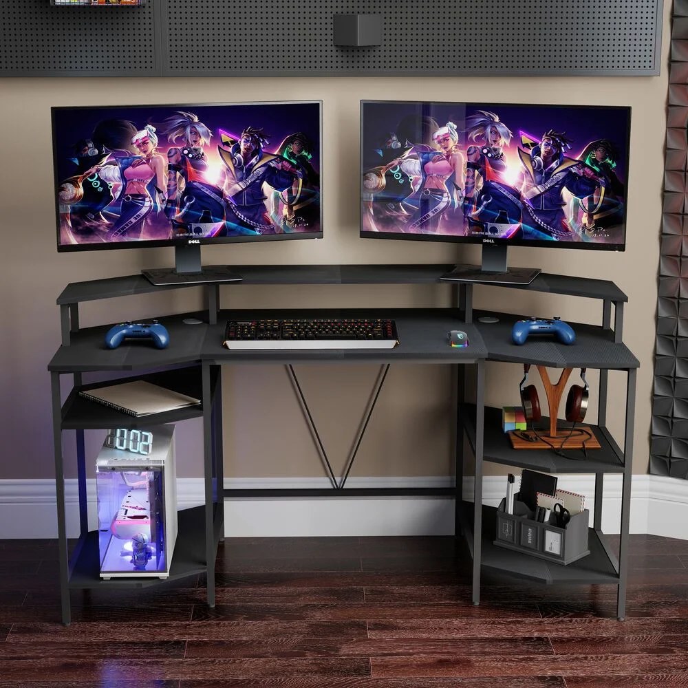 Bremen Gaming Desk With Open Shelves -Black
