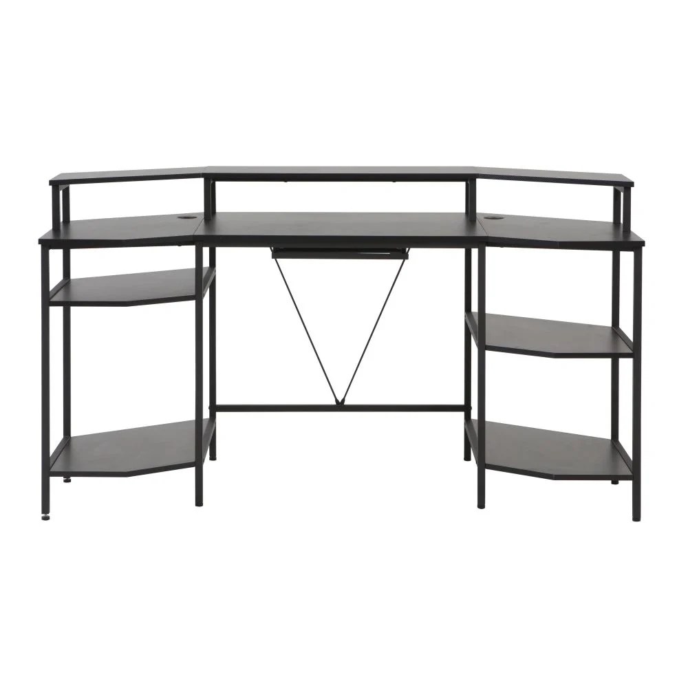Bremen Gaming Desk With Open Shelves -Black - Image 3
