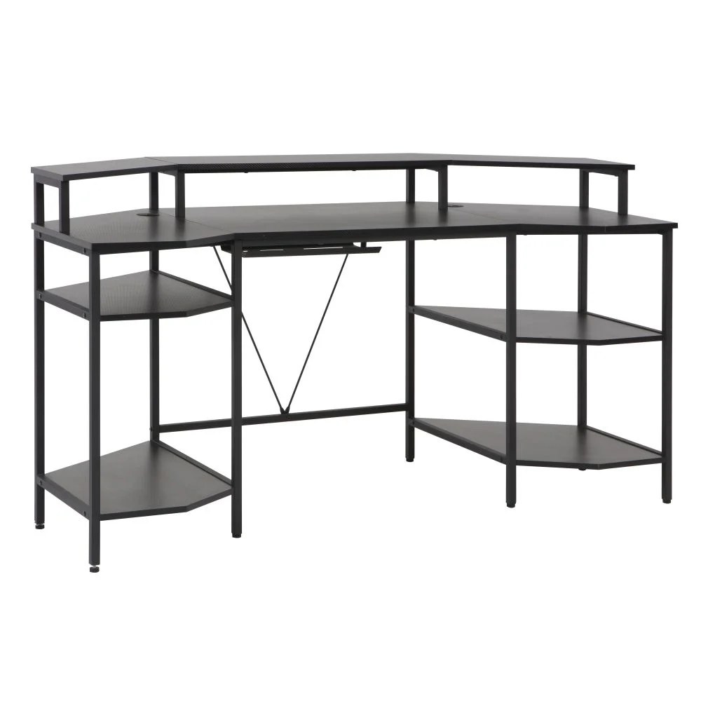Bremen Gaming Desk With Open Shelves -Black - Image 4
