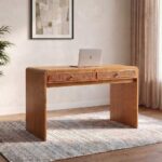 V2 Rita Writing Desk with Natural Rattan-Oak/Rattan – With 2-Year Warranty