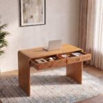 V2 Rita Writing Desk with Natural Rattan-Oak/Rattan – With 2-Year Warranty