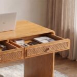 V2 Rita Writing Desk with Natural Rattan-Oak/Rattan – With 2-Year Warranty