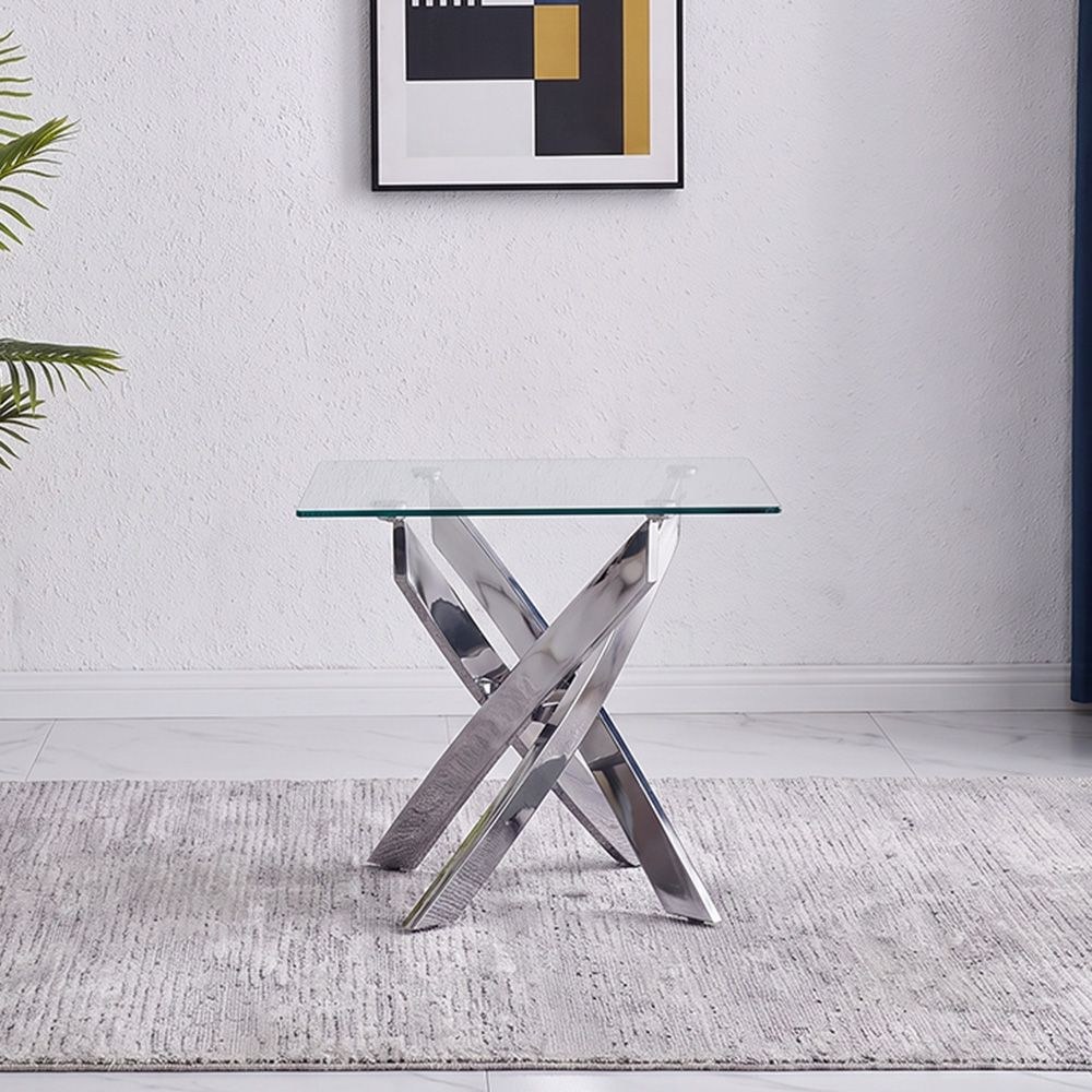 Leonardo End Table-Glass/Chrome - Image 3