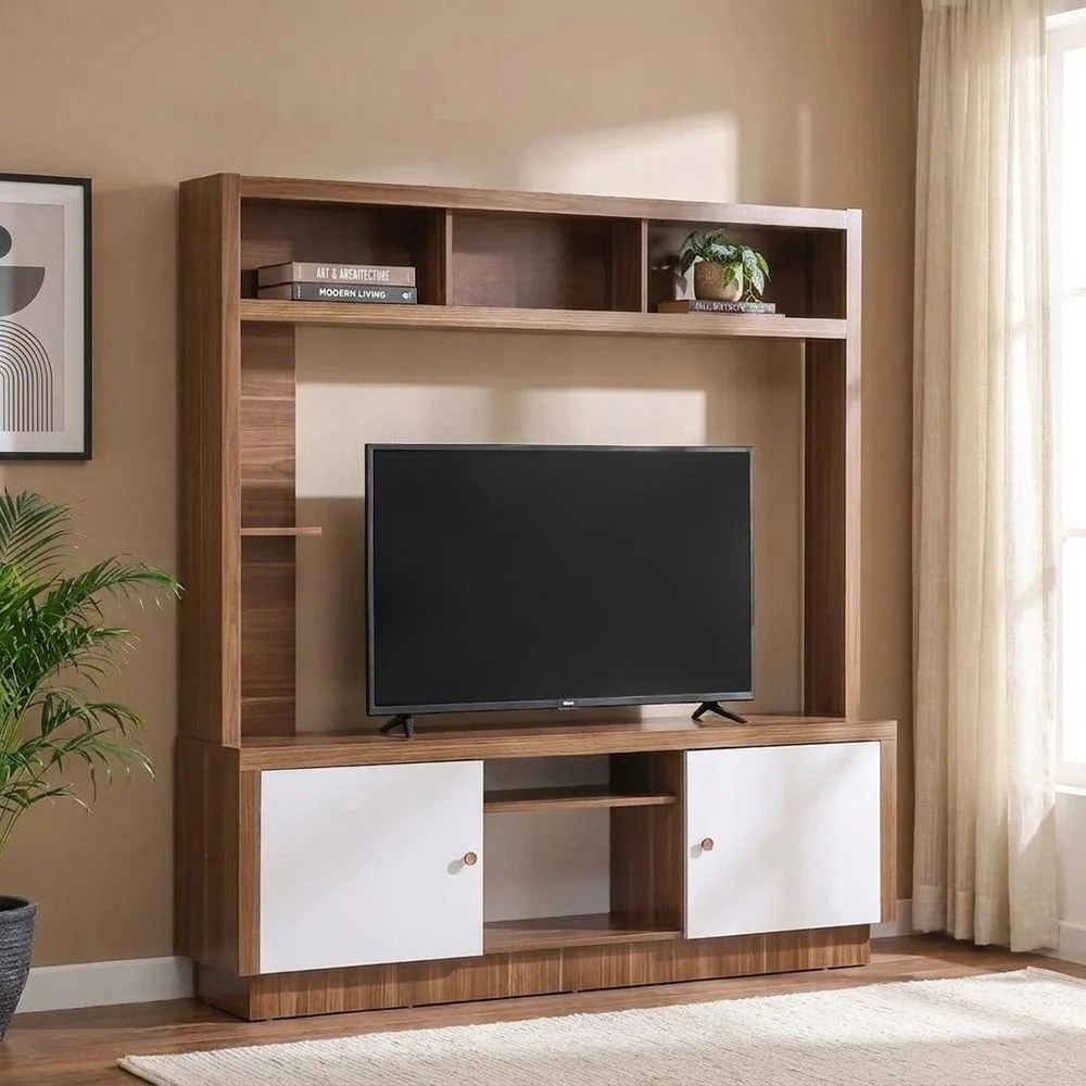 Lucario Wall Unit For Tv Up To 55 Inch- White/Walnut