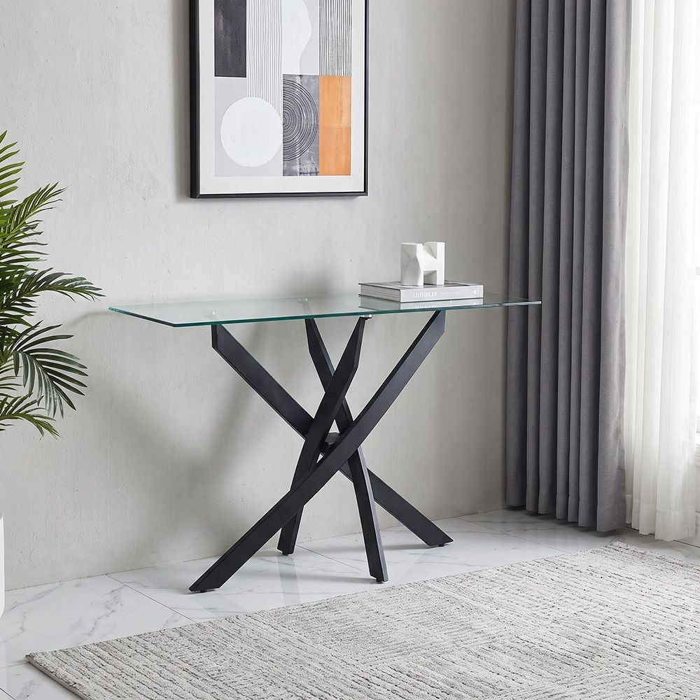 Leonardo Console Table-Glass/Powder Coated Black