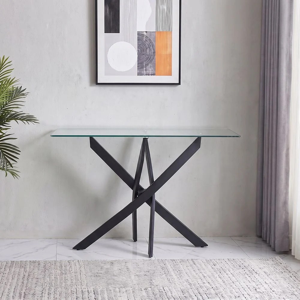 Leonardo Console Table-Glass/Powder Coated Black - Image 2
