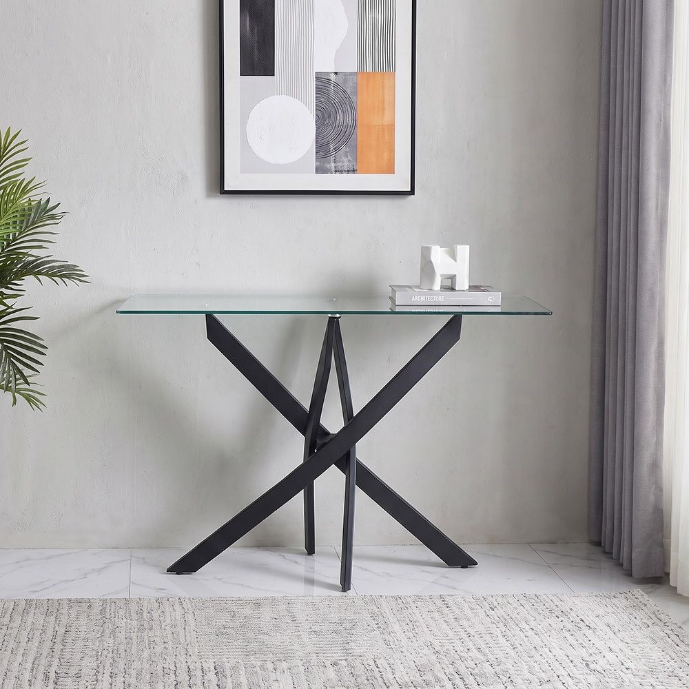 Leonardo Console Table-Glass/Powder Coated Black - Image 3