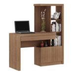Mia Workstation Office Table with Shelves - Almond