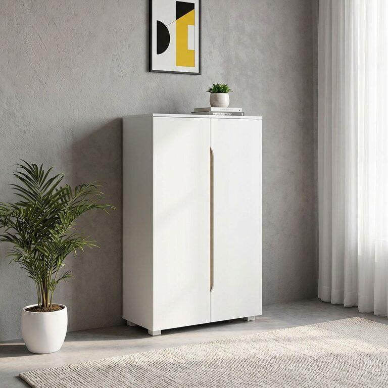 Bill 2 Door Shoe Cabinet 22 pairs-White/Oak