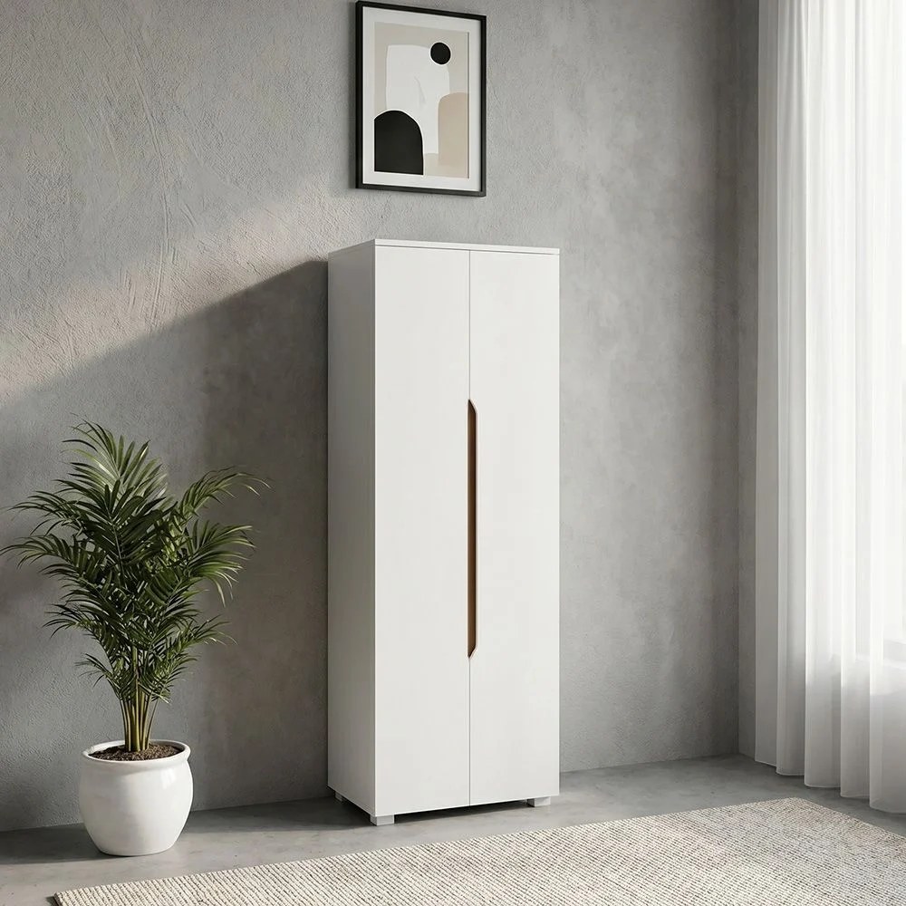 Bill 2 Door Tall Shoe Cabinet-30 Pairs-White/Oak-With 2-Year Warranty