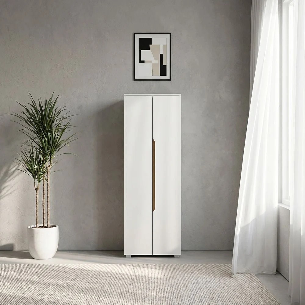 Bill 2 Door Tall Shoe Cabinet-30 Pairs-White/Oak-With 2-Year Warranty - Image 2