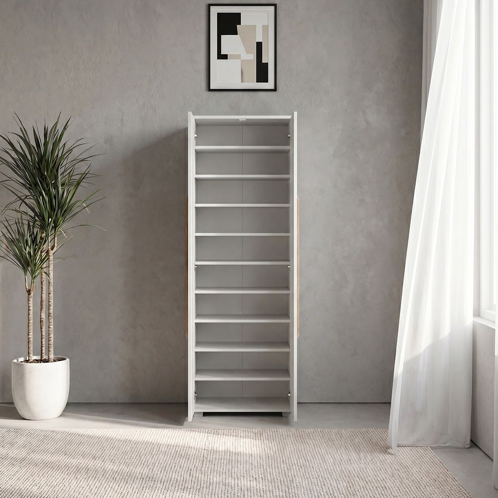 Bill 2 Door Tall Shoe Cabinet-30 Pairs-White/Oak-With 2-Year Warranty - Image 3