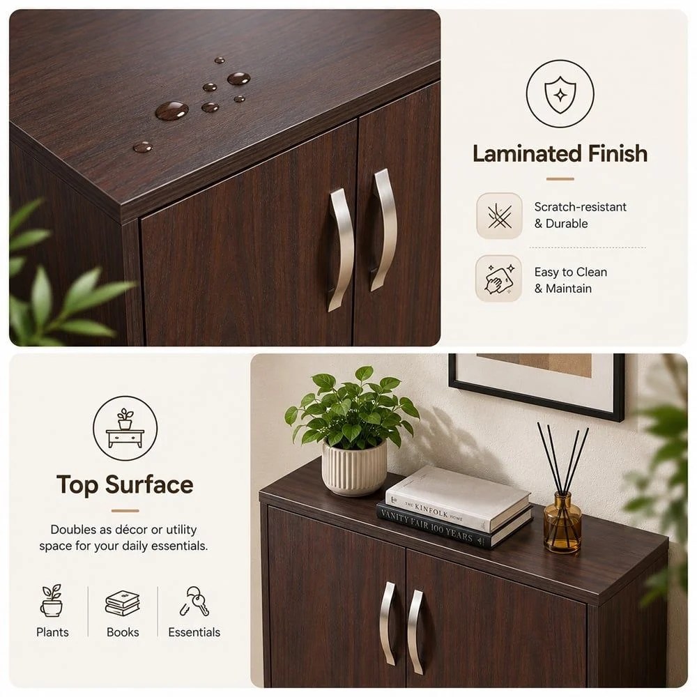 Viar 9-Pair Shoe Cabinet- Walnut-With 2-Year Warranty - Image 3
