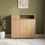 Beak 3 Door & 1 Drawer Shoe Cabinet For 20 Pairs - Dark Oak