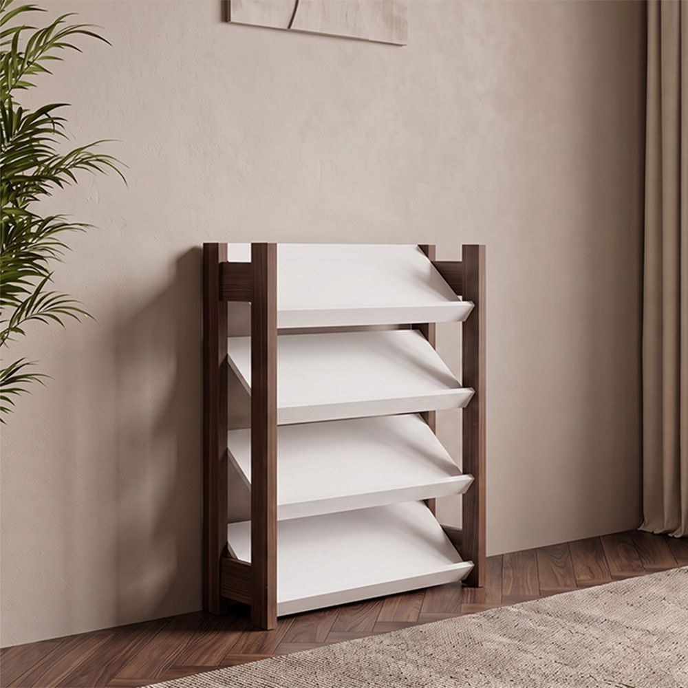 Lean 4-Tier Shoe Cabinet - 12 Pairs - White/Walnut - With 2-Year Warranty - Image 2