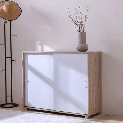 Claster 2-Door Sliding Shoe Cabinet | 34 pairs-White-With 2-Year Warranty