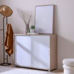 Claster 2-Door Sliding Shoe Cabinet | 34 pairs-White-With 2-Year Warranty