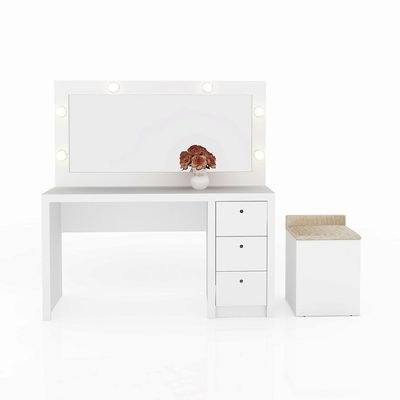 Aldrick Dressing Table With Mirror and 3 Drawers - White - With 2-Year Warranty - Image 4