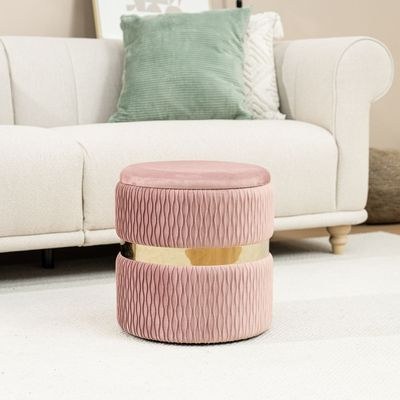 Darcel Round Storage Ottoman - Rose - With 2-Year Warranty
