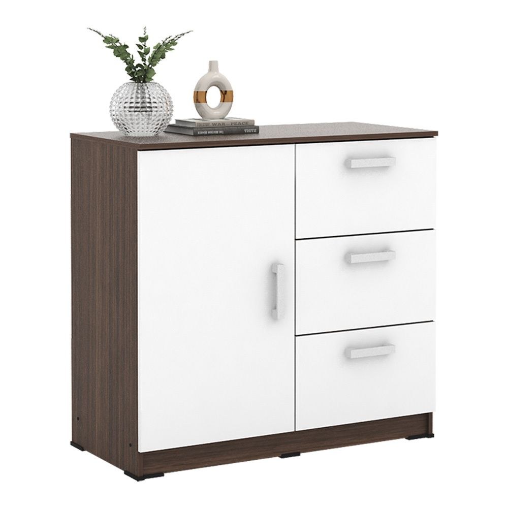 Alba Multipurpose Cabinet with 1 Door and 3 Drawers - Walnut/White - With 2-Year Warranty - Image 5