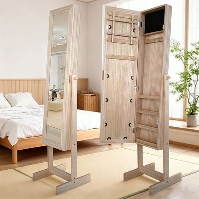 Manny Free- Standing Jewelry Cabinet With Mirror- Natural Oak