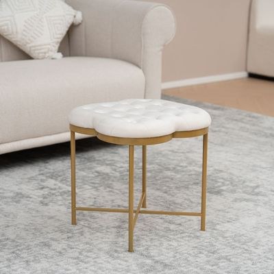 Button Ottoman - Cream/Gold - With 2-Year Warranty
