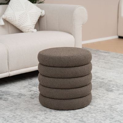 Arley Round Storage Ottoman - Dark Brown - With 2-Year Warranty