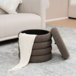 Arley Round Storage Ottoman - Dark Brown - With 2-Year Warranty