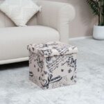 Pattern Folding Storage Ottoman- Beige