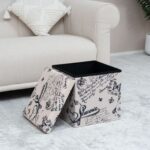 Pattern Folding Storage Ottoman- Beige
