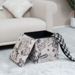 Pattern Folding Storage Ottoman- Beige