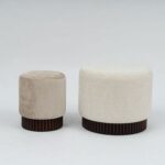 Evans Set of 2 Round Stackable Ottomans - Cream/Beige - With 2-Year Warranty
