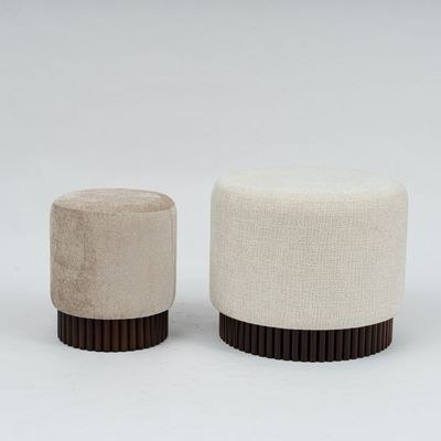 Evans Set of 2 Round Stackable Ottomans - Cream/Beige - With 2-Year Warranty - Image 2