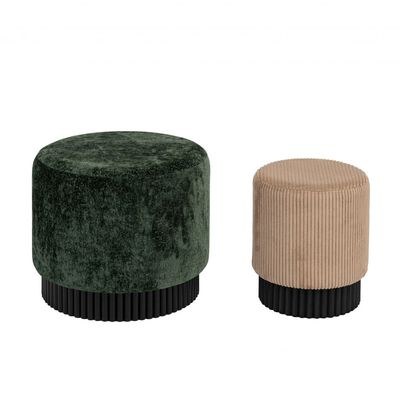 Evans Set Of 2 Round Stackable Ottomans- Green/Beige - Image 2