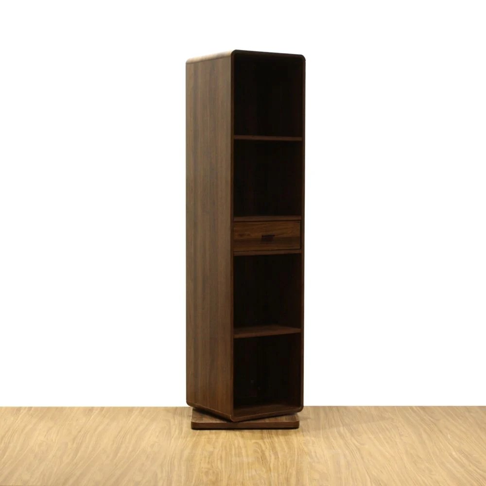Gwen Swivel Standing Cabinet With Mirror- Brown Walnut