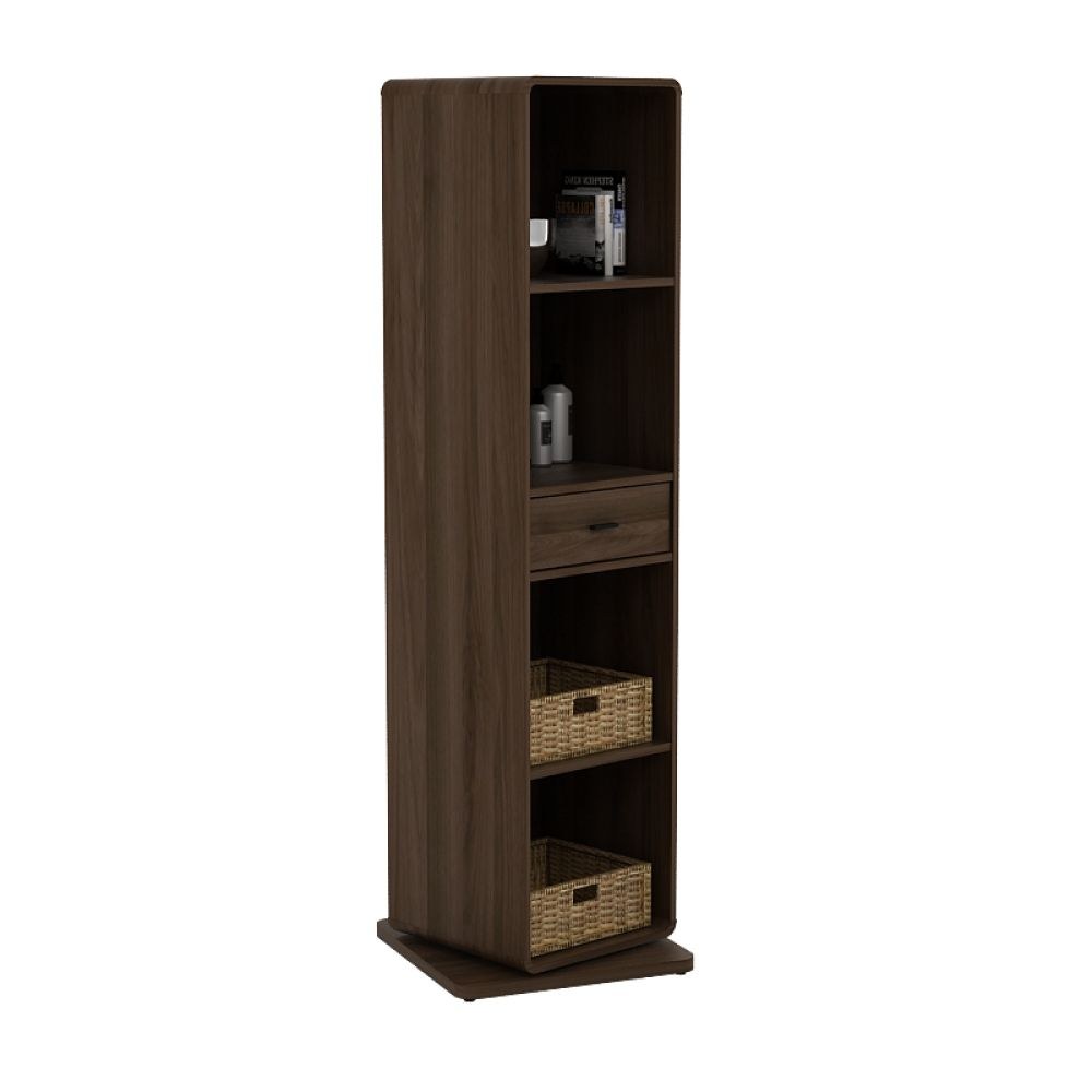 Gwen Swivel Standing Cabinet With Mirror- Brown Walnut - Image 5
