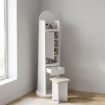 Kate Swivel Standing Cabinet With Mirror And Stool - White